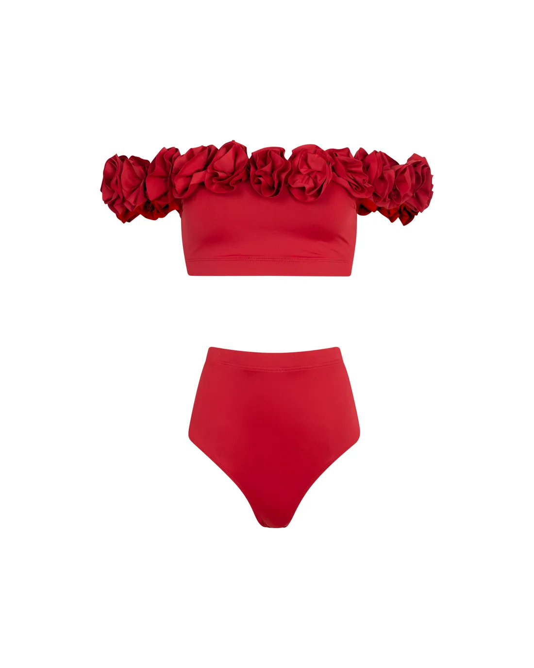 Packshot maillot de bain rouge à fronces sur fond neutre